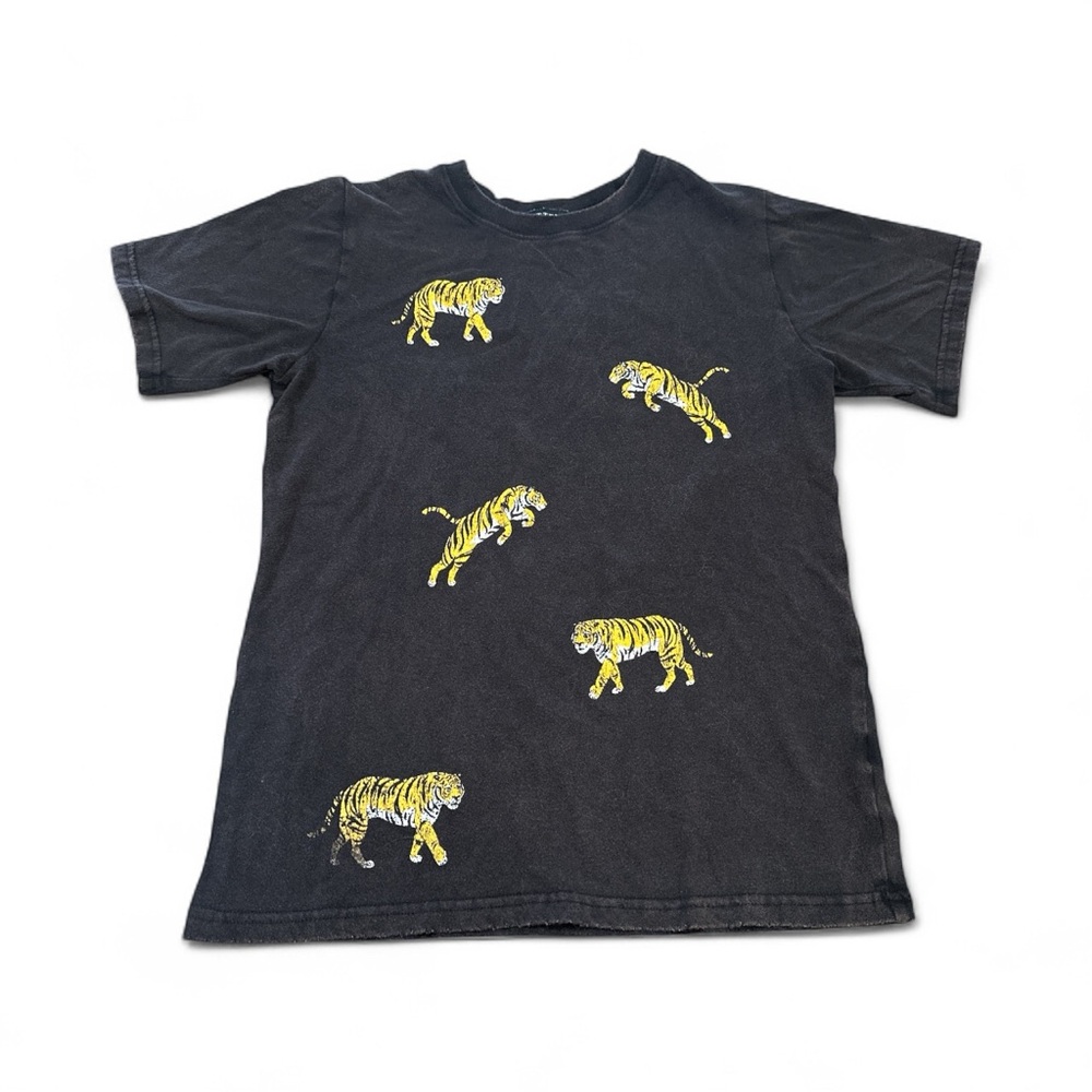 Zutter Tiger Graphic Tee Size Small Washed Black Short Sleeve Relaxed Fit Soft - Picture 2 of 11